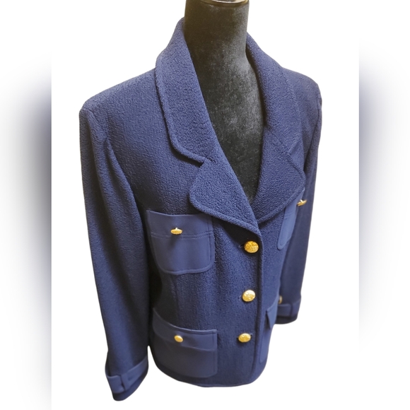 Saint John Dark Blue Sweater / Jacket With Gold Buttons - Picture 2 of 8